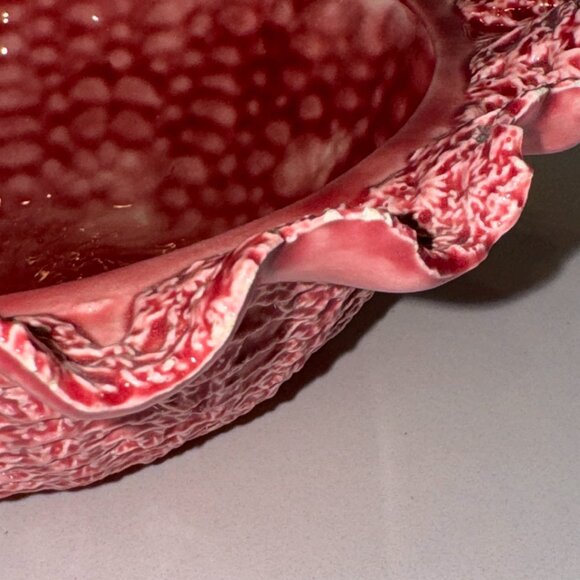 Vintage Dark Pink Bowl with Lid McNees M-1228 Mold Crochet textured Ceramic READ - Picture 6 of 8